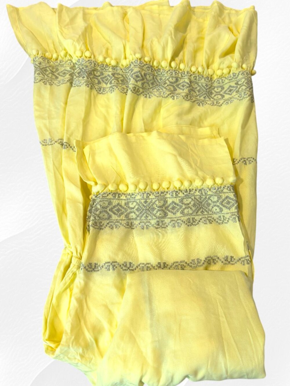 Monsoon XXL NWT Yellow Boho Festival Dress Metallic Embroidered Pom Pom Tassels - Picture 5 of 15